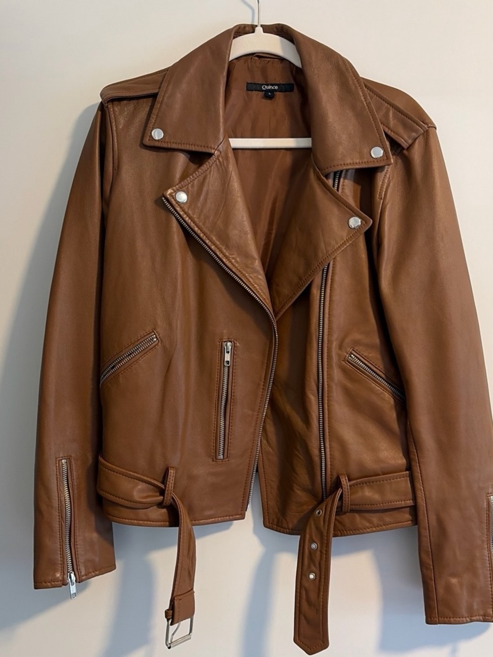 Quince Tan Leather Biker Jacket